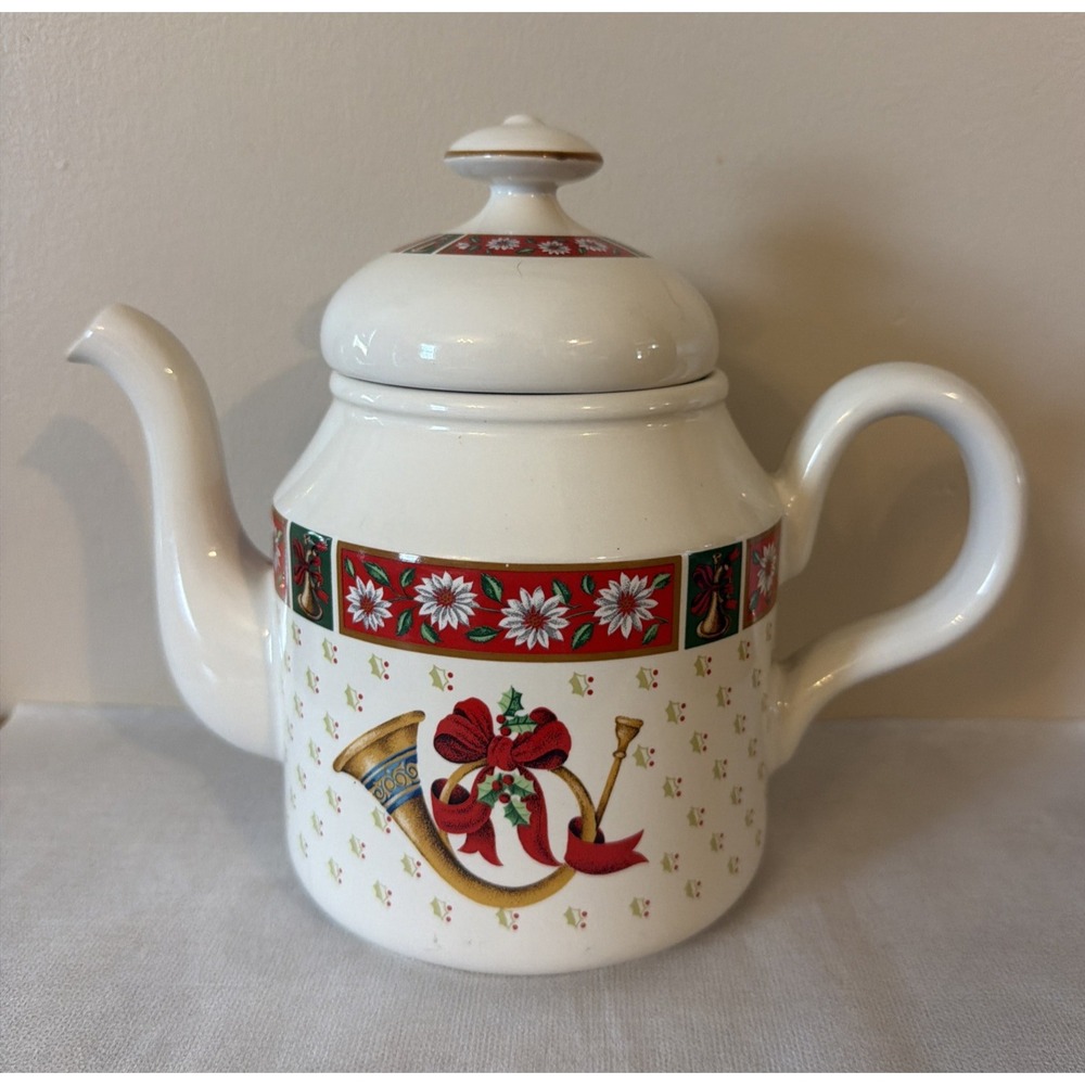 Charlton Hall By Kobe -Japan Ceramic Christmas 50 oz Teapot w/Rocking Horse/Horn